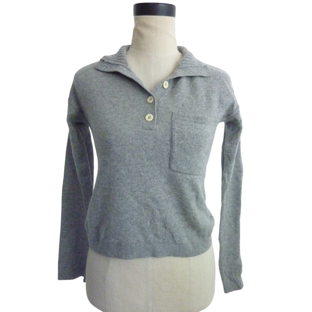 Everlane Gray Henley Cashmere Wool Blend Sweater Top with Pocket ReCashmere XXS